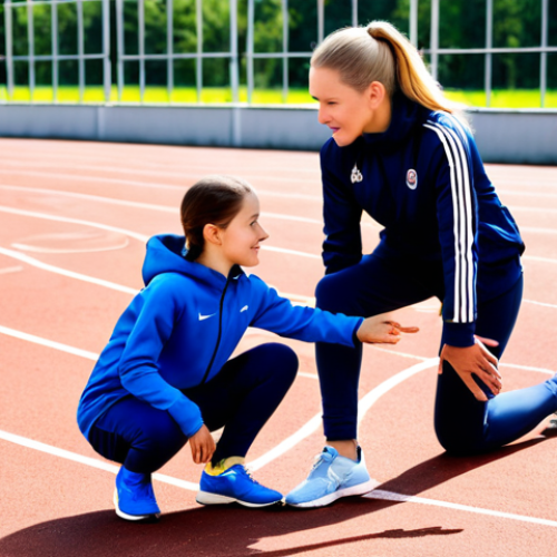 **

A professional female track and field coach, fully clothed in athletic wear (tracksuit, sneakers), instructing a young athlete on proper running form at a sunny outdoor track in Moscow. The athlete is also fully clothed in appropriate sportswear.  Emphasis on posture and technique. Safe for work, appropriate content, professional, family-friendly, perfect anatomy, correct proportions, natural pose, well-formed hands, proper finger count, natural body proportions, high resolution, detailed background.

**