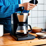 Coffee Preparation with Alternative Brewing Method**

A cozy scene in a modern Russian apartment kitchen, showing a V60 pour-over setup with Jamaican Blue Mountain coffee. Focus on the brewing process, steam rising from the coffee, and the warm lighting. A person wearing a sweater (fully clothed, modest attire, appropriate content, safe for work, family-friendly) is carefully pouring water over the coffee grounds. Display perfect anatomy, correct proportions, and well-formed hands. Include details like a stylish ceramic mug, a bag of Blue Mountain coffee (clearly labeled), and a wooden countertop. Use professional photography techniques to capture the detail and aroma of the coffee. High quality, natural pose.

**