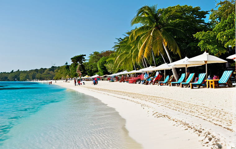 Jamaican Beach Scene**

"A panoramic view of Seven Mile Beach in Negril, Jamaica. Crystal clear turquoise water laps against the white sand. Fully clothed tourists are seen strolling along the beach, enjoying the sunny weather. Palm trees sway gently in the breeze. In the background, colorful beach umbrellas and modest beachside cafes can be seen. Perfect anatomy, correct proportions, natural pose, well-formed hands, proper finger count, natural body proportions, safe for work, appropriate content, fully clothed, professional, family-friendly."

**
